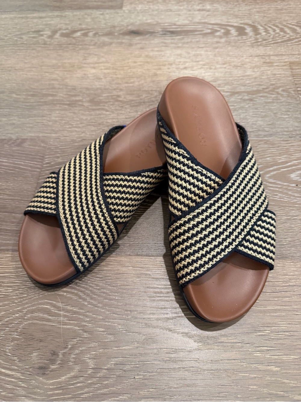 Rothy’s The Weekend Slide Toffee Stripe Sandals Size 5